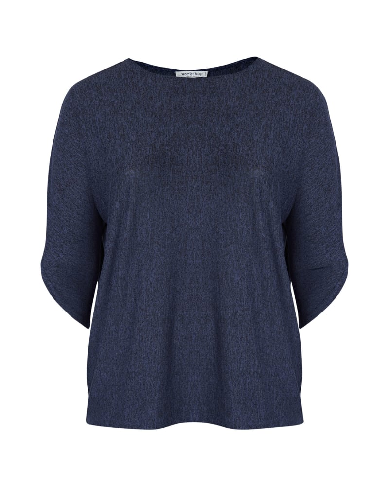 Front of a size 1X Linda 3/4 Sleeve Top in Denim Heather by Workshop. | dia_product_style_image_id:296099